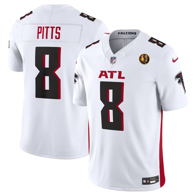 Men's Atlanta Falcons #8 Kyle Pitts White 2023 F.U.S.E. With John Madden Patch Vapor Limited Football Stitched Jersey